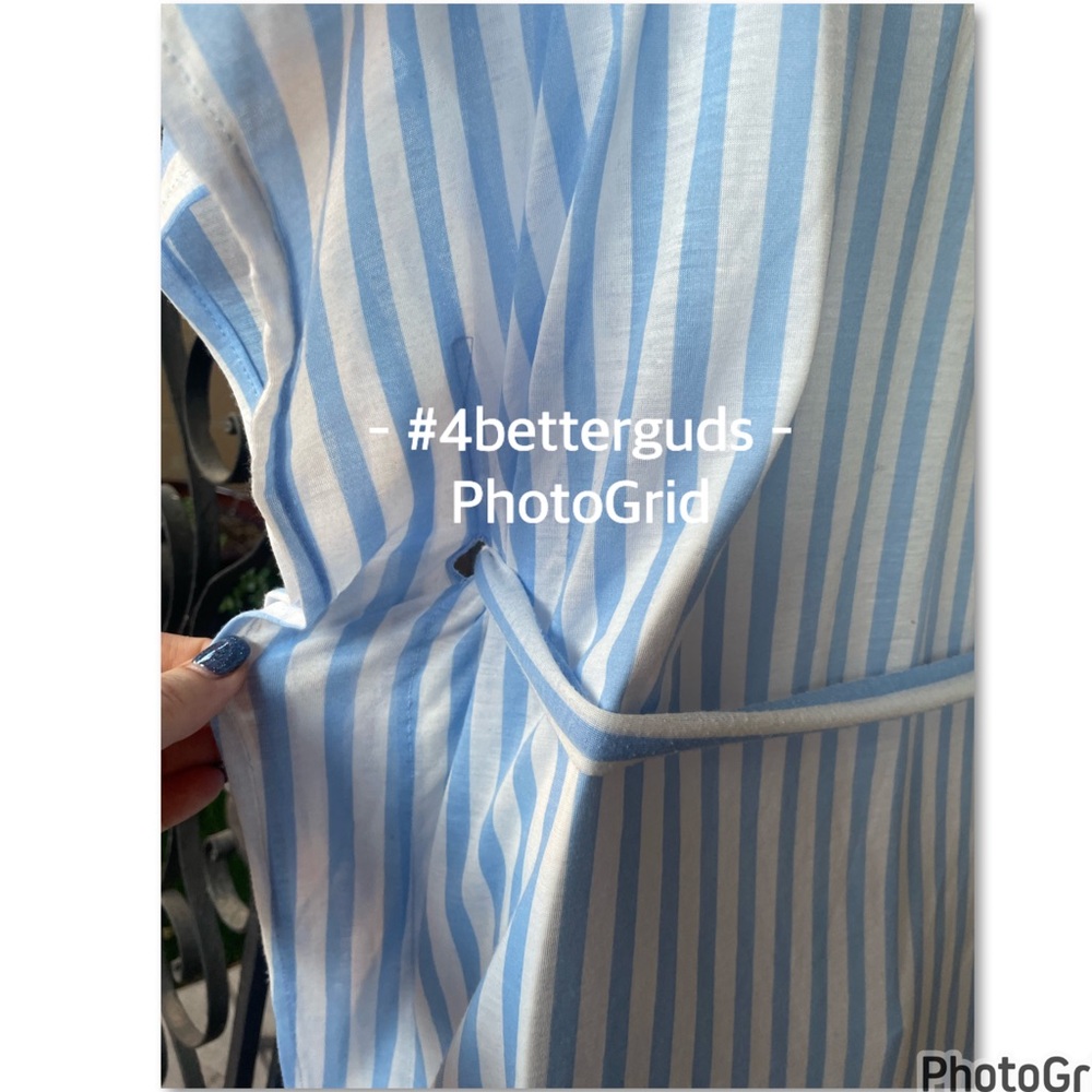 H&M Striped V-Neck Tunic Belted Tie Waist Swimsuit Cover Up Very Oversized MD - Picture 8 of 15